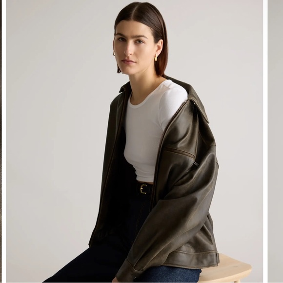 Quince 100% Leather Oversized Bomber Jacket | XS | Distressed Brown | MSRP: $250 - Picture 8 of 13
